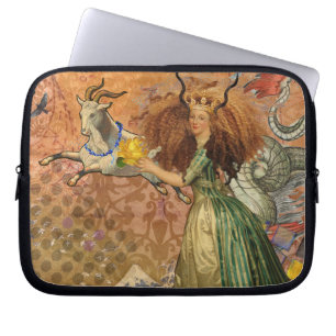 Steinbock-Frau-Kollage Vintage-whimsisch-surreal Laptopschutzhülle