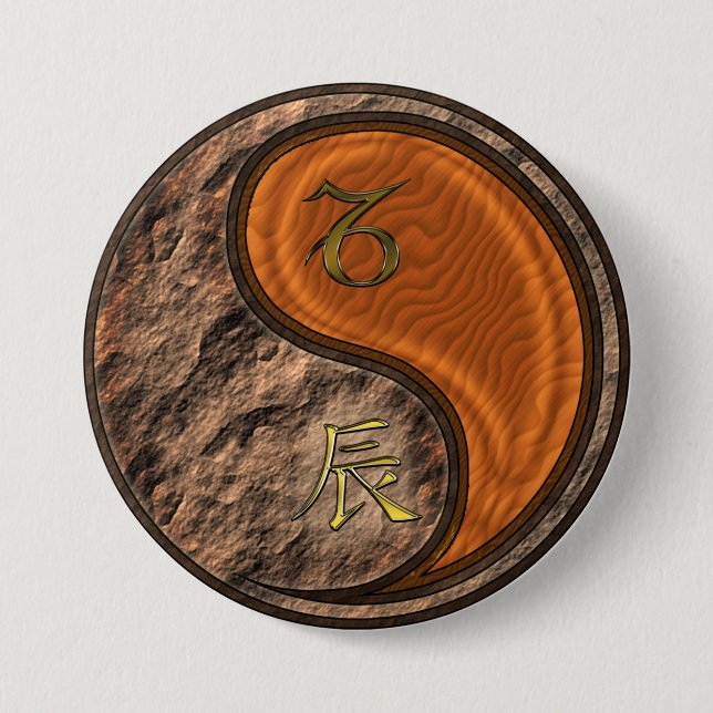 Steinbock & Holz-Drache Button (Vorderseite)