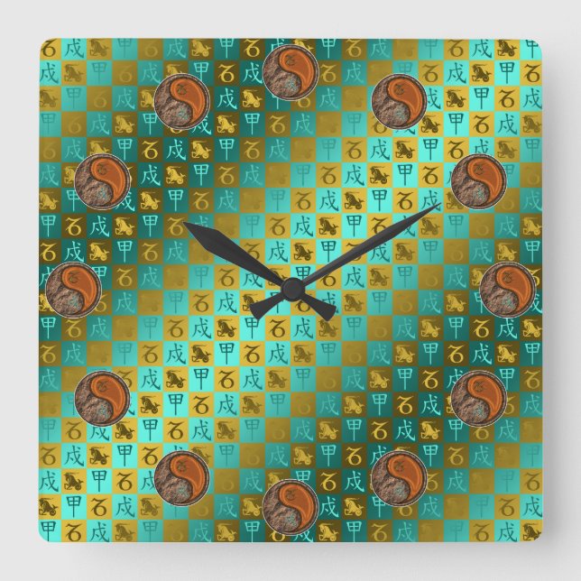 Steinbock & Holzhund Quadratische Wanduhr (Vorderseite)