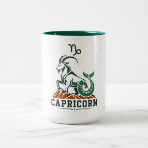 Steinbock-Holzkohle-Grün-Meeresziege-Kunst Zweifarbige Tasse
