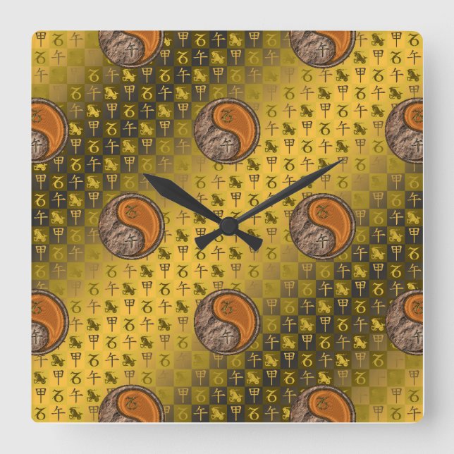 Steinbock & Holzpferd Quadratische Wanduhr (Vorderseite)