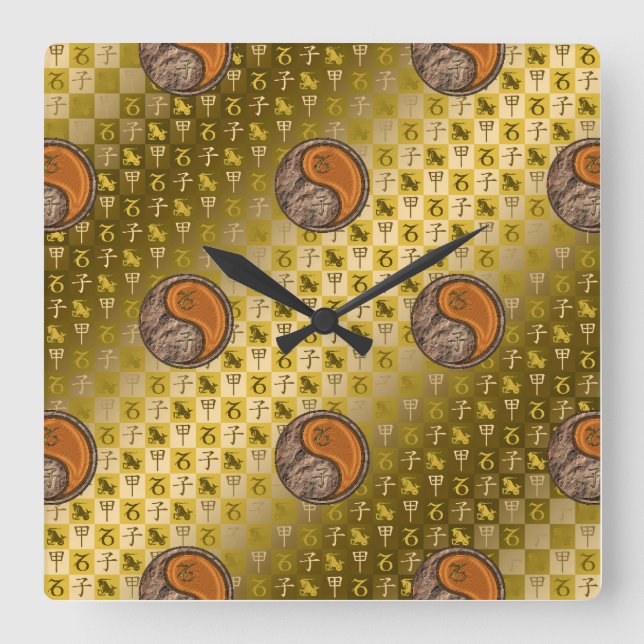 Steinbock & Holzratte Quadratische Wanduhr (Vorderseite)