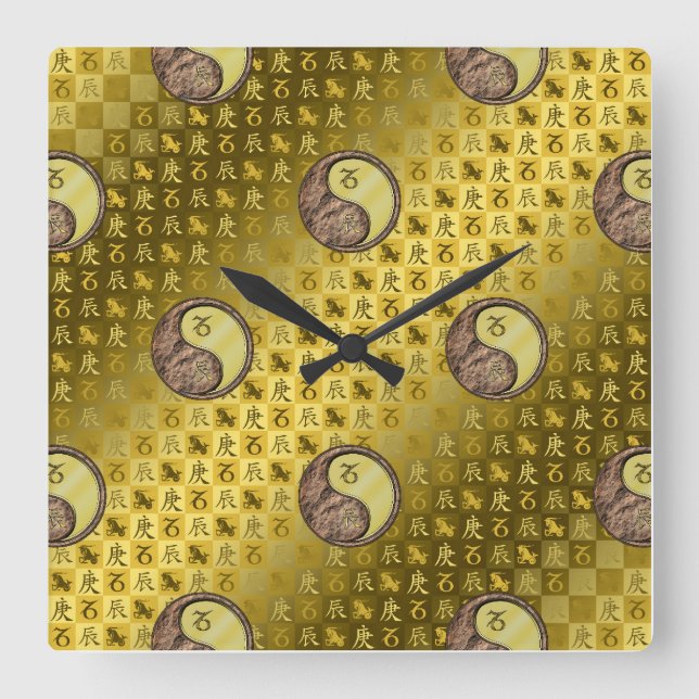 Steinbock & Metalldrache Quadratische Wanduhr (Vorderseite)