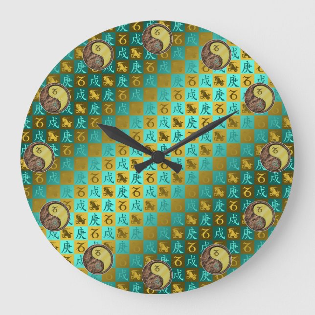 Steinbock & Metallhund Große Wanduhr (Vorderseite)