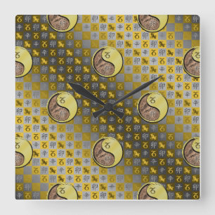 Steinbock & Metallin-Kaninchen Quadratische Wanduhr