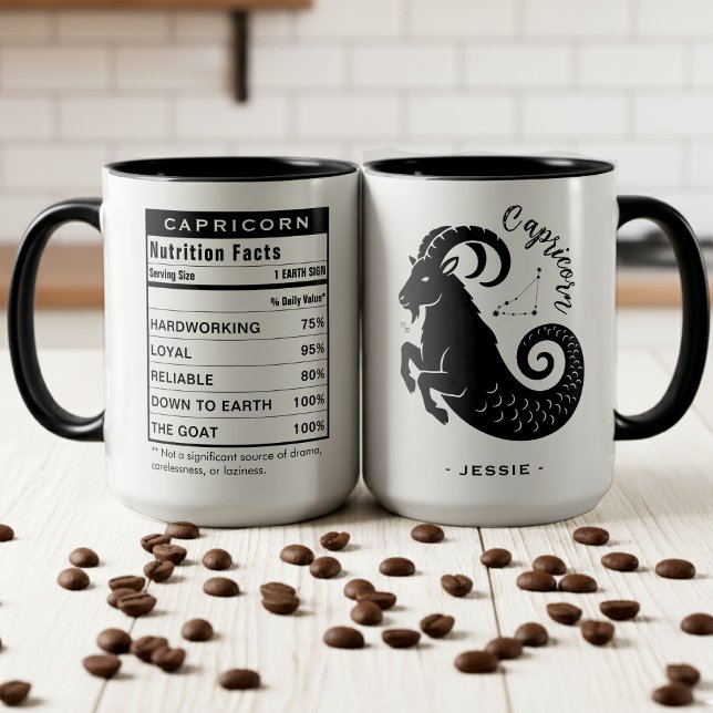 Steinbock-Sternzeichen Astrologie Ernährungsfakten Tasse (Capricorn Zodiac Earth Sign Astrology Nutrition Facts Label Accent Mug)