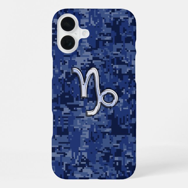 Steinbock-Sternzeichen auf navyblauem Tarnmuster iPhone Hülle (Rückseite)