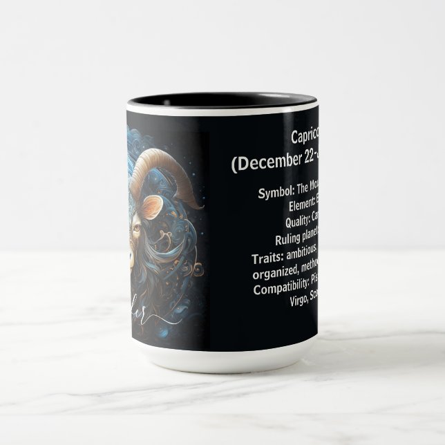 Steinbock-Sternzeichen-Kunst für 22. Dezember–19.  Tasse (Zentrum)