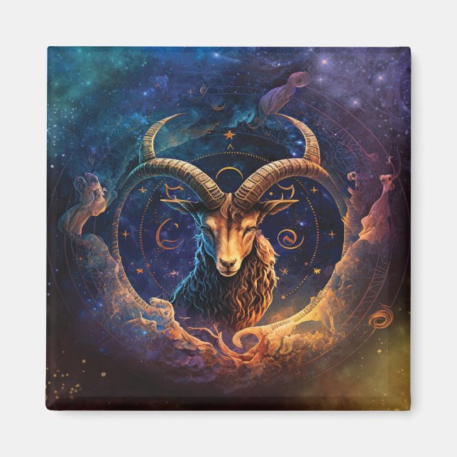 Steinbock-Sternzeichen Wasserfarben-Design Magnet (Vorne)