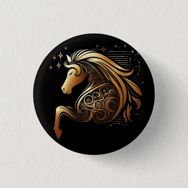 Steinbock Tierkreiszeichen Gold Pferd Astrologie Button (Vorderseite)