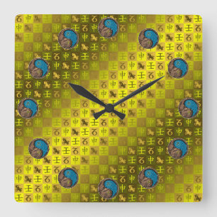 Steinbock & Wasser-Affe Quadratische Wanduhr
