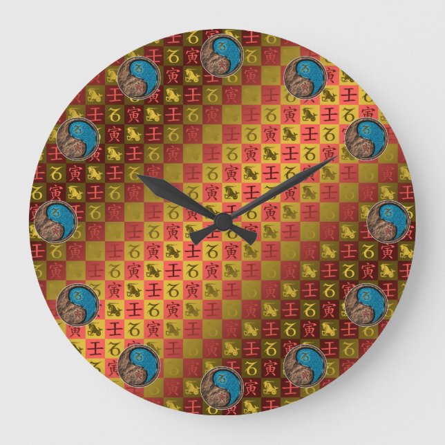 Steinbock & Wasser Tiger Große Wanduhr (Vorderseite)