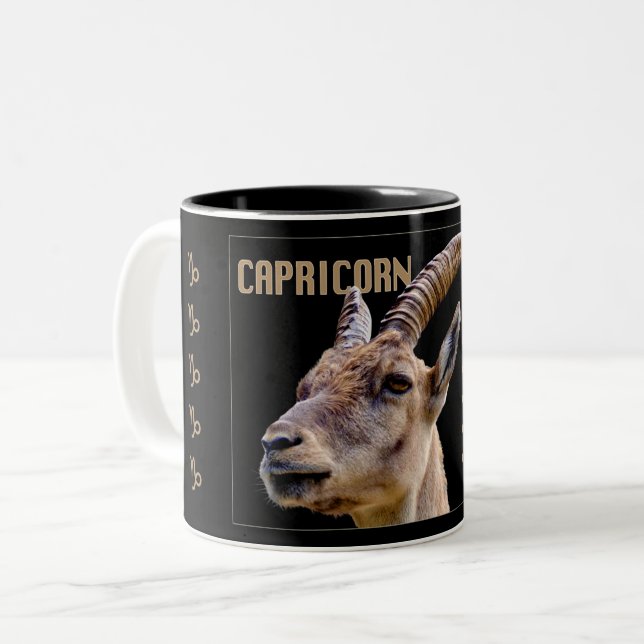 Steinbock-Ziegen-Tierkreis-Tasse mit Eigenschaften Zweifarbige Tasse (Vorderseite Links)