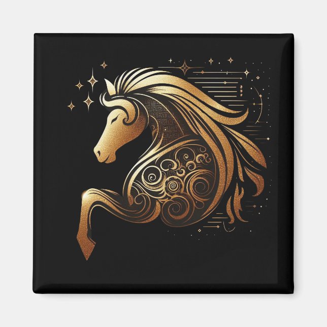 Steinbock-Zodiac Gold Pferd Astrologie Magnet (Vorne)