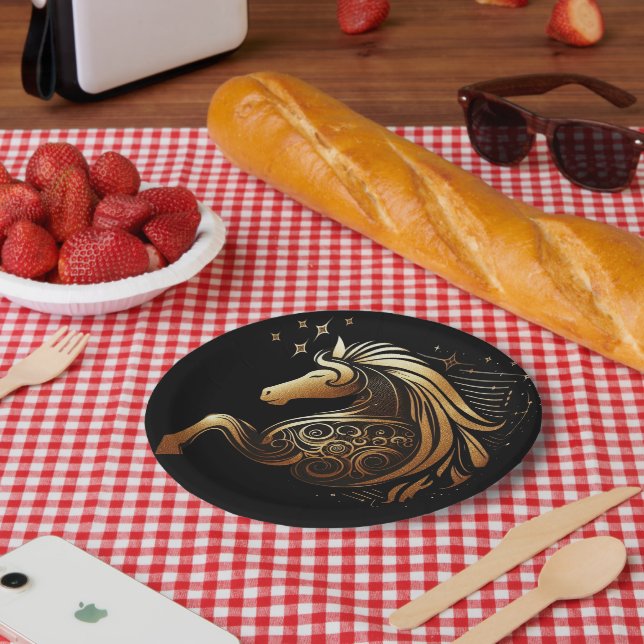 Steinbock-Zodiac-Goldpferd-Astrologie Pappteller (Picknick)