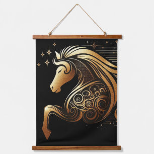 Steinbock-Zodiac-Goldpferd-Astrologie Wandteppich Mit Holzrahmen