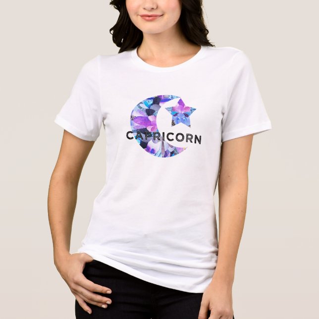 Steinbock-Zodiac-Halbmond-Stern-Collage-Kunst Tri-Blend Shirt (Vorderseite)
