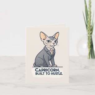 Steinbock-Zodiac-Sphynx-Katze-Built-Hustle-Kunst Feiertagskarte