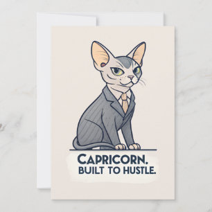 Steinbock-Zodiac-Sphynx-Katze-Built-Hustle-Kunst Feiertagskarte