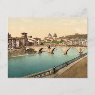 Steinbrücke und San Giorgia, Verona, Italien-Klass Postkarte