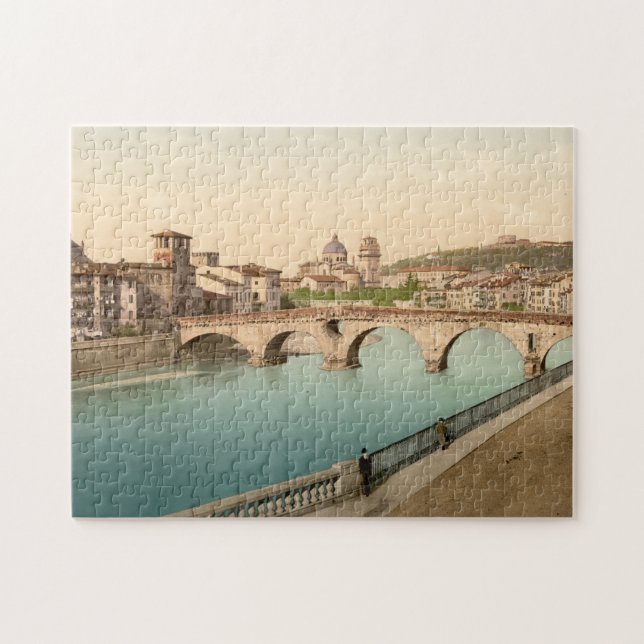 Steinbrücke und San Giorgio, Verona, Italien Puzzle (Horizontal)