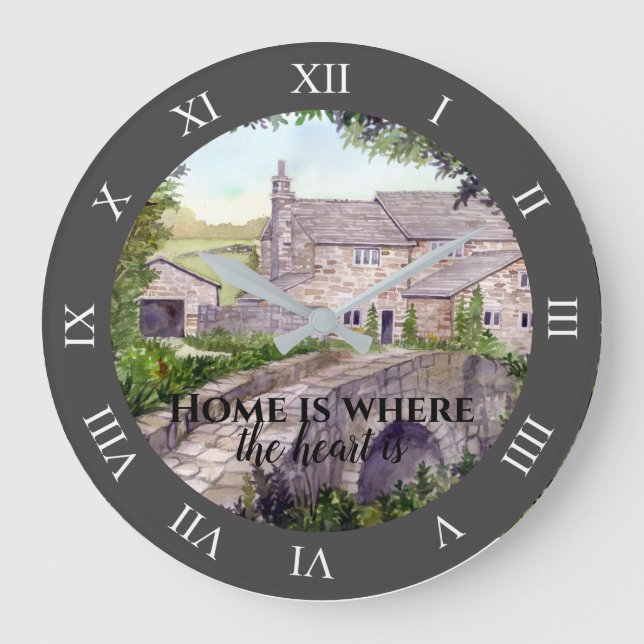 Steinbrücke Wasserfarbenmalerei Große Wanduhr (Vorderseite)