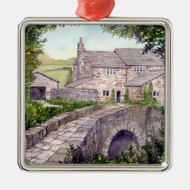 Steinbrücke Wasserfarbenmalerei Ornament Aus Metall (Vorne)