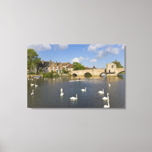 Steinerne Bogenbrücke und River Ouse, St Ives, Leinwanddruck