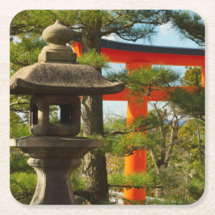 Steinerne Laterne und Torii-Tor Rechteckiger Pappuntersetzer