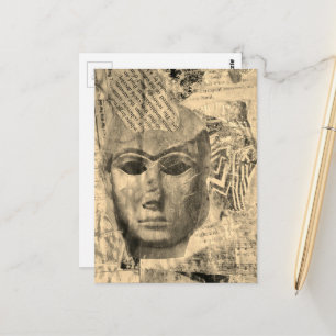 Steinernes Ladyg Gesicht Abstract Mixed Media Coll Postkarte