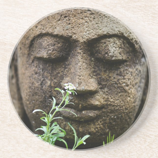 Steingartenstatue mit Blume Getränkeuntersetzer (Vorne)