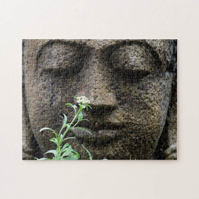 Steingartenstatue mit Blume Puzzle (Horizontal)