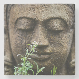 Steingartenstatue mit Blume Steinuntersetzer