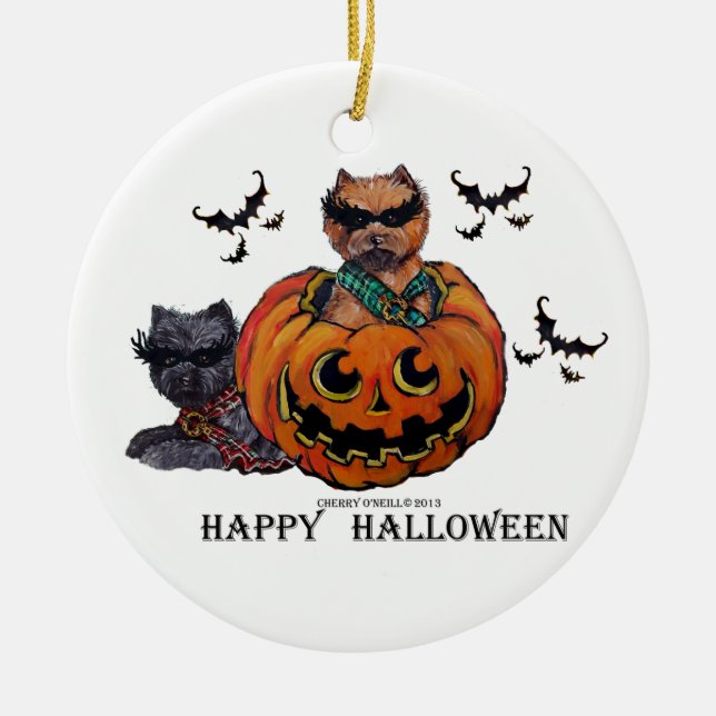 Steinhaufen Terrier Halloween Keramikornament (Vorne)