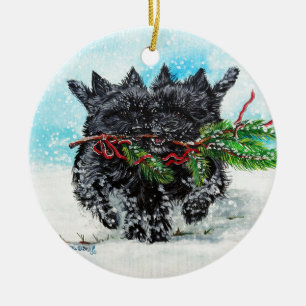 Steinhaufen-Terrier-Weihnachten Keramikornament