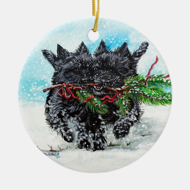 Steinhaufen-Terrier-Weihnachten Keramikornament (Vorne)