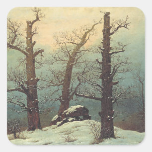 Steinhügel im Schnee von Caspar David Friedrich Quadratischer Aufkleber