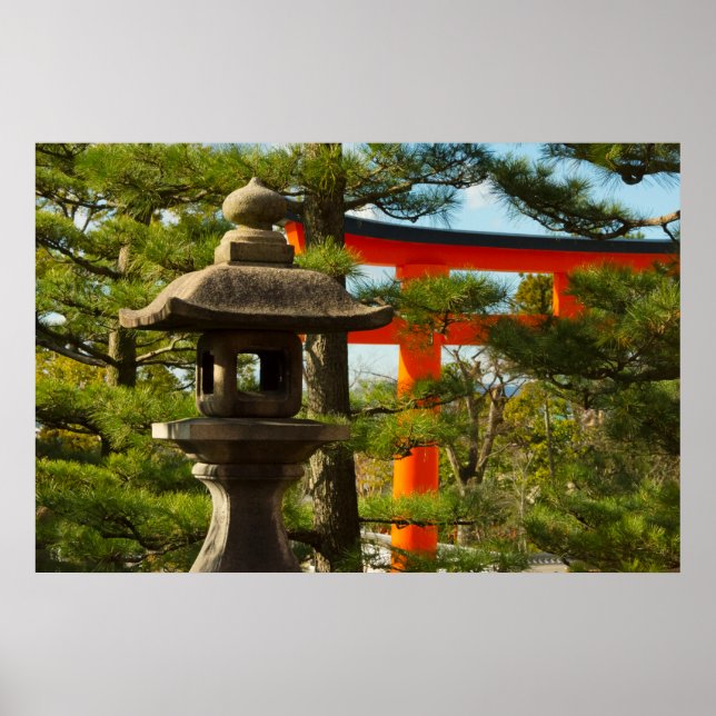 Steinlaterne und Torii-Tor Poster (Vorne)