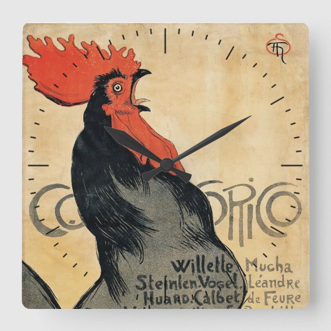 Steinlen Cocurico Timepiece Quadratische Wanduhr (Vorderseite)