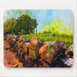 Steinmauer im Sommer, Galway, Irland, Mausmatte Mousepad