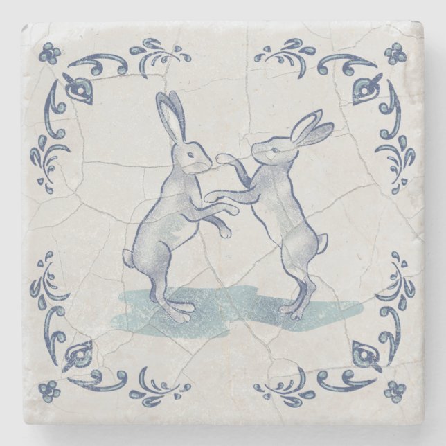 Steinuntersetzer Delft Boxerhasen (Vorderseite)