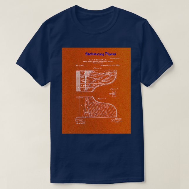 Steinway Piano 1880 Patent Image Fotografic Prin T-Shirt (Design vorne)