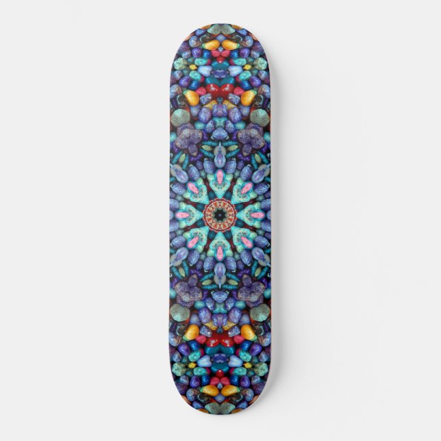 Steinwunder-Vintages blaues Fraktal-Kaleidoskop Skateboard (Vorderseite)