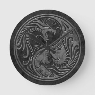 SteinYin Yang Drachen Runde Wanduhr