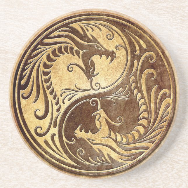 SteinYin Yang Drachen Sandstein Untersetzer (Vorne)