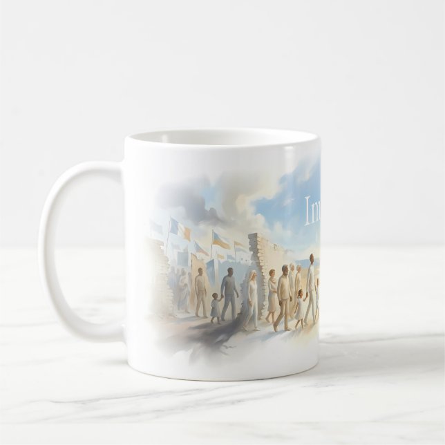 Stell dir vor, alle Menschen gehen gemeinsam Beche Kaffeetasse (Links)