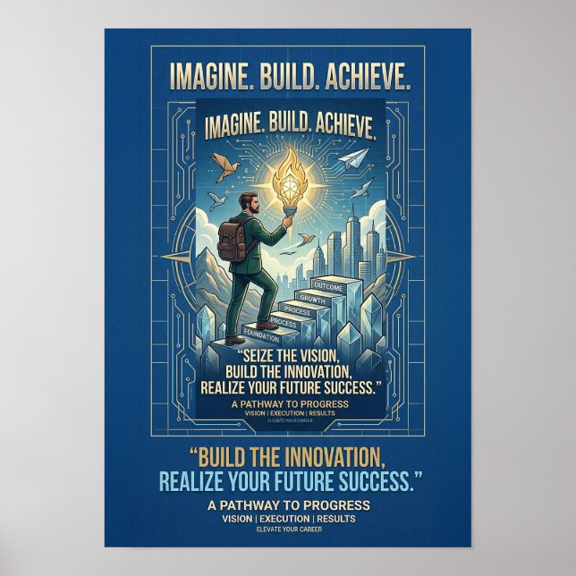 Stell dir vor, baue, erreiche Motivationsposter Poster (Vorne)