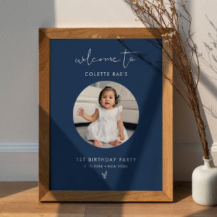 STELLA Minimalistisch Navy Geburtstag Foto Begrüßu Poster