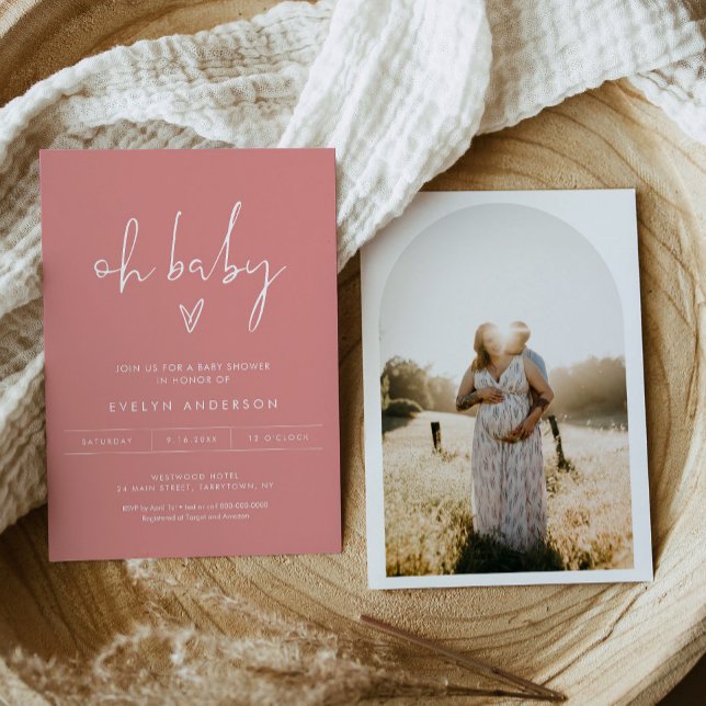 STELLA Minimalistisches Foto Pink Oh Babydusche Einladung (Von Creator hochgeladen)