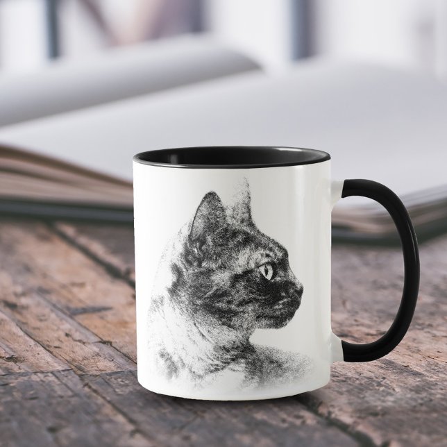 Stella the Gray Cat Tasse (Charcoal Profile of Stella the Grey Cat 11 oz Coffee Mug Cover Photo.)